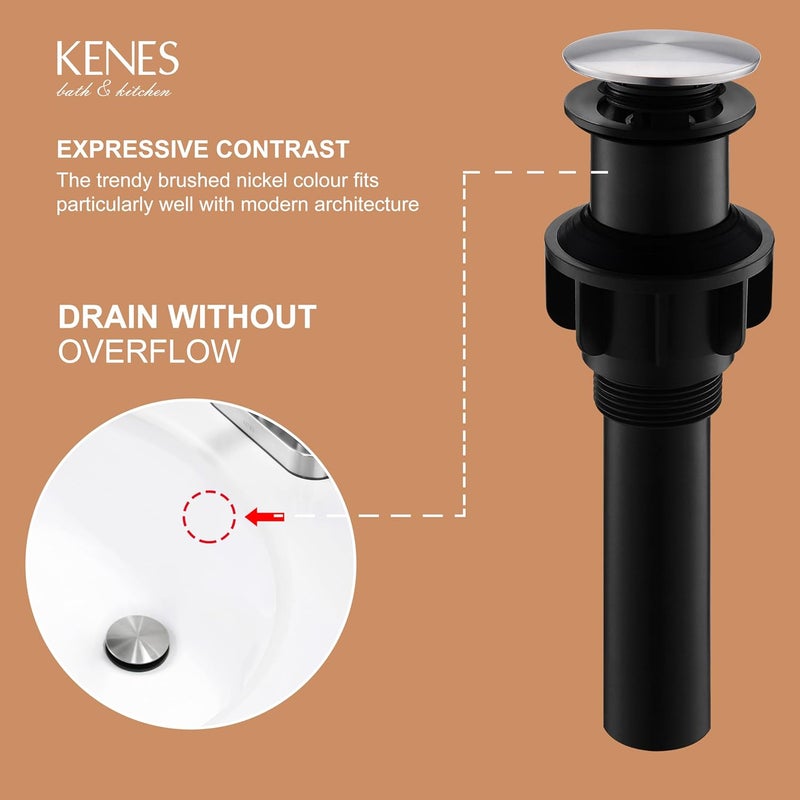 KENES Bathroom Vessel Sink Pop Up Drain Without Overflow Assembly, Lavatory Vanity Sink Drain Stopper,Anti-Clogging Drain Strainer, Brushed Nickel, KE-P300A - Image 3