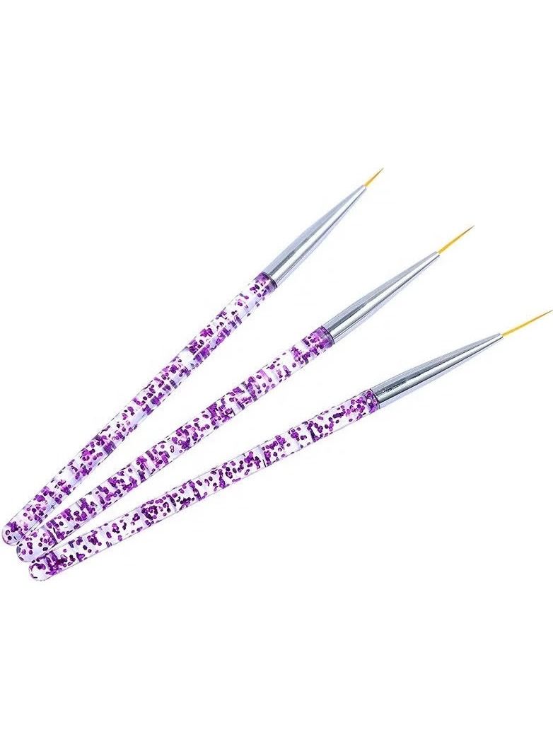 Remy Belle 3pcs Professional Nail Art Brush Set Liner Pens Striping for Short Strokes Details Blending Elongated Lines - Image 2