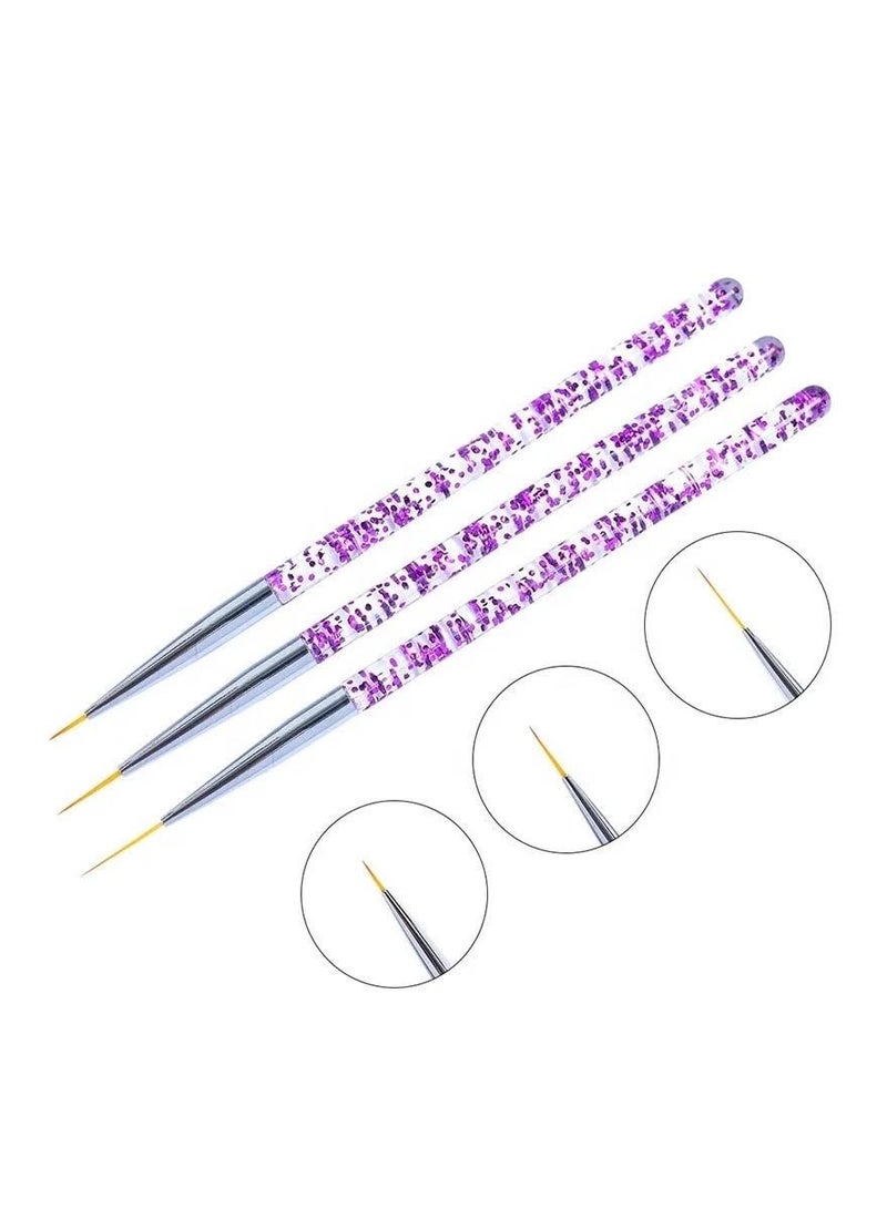 Remy Belle 3pcs Professional Nail Art Brush Set Liner Pens Striping for Short Strokes Details Blending Elongated Lines - Image 3