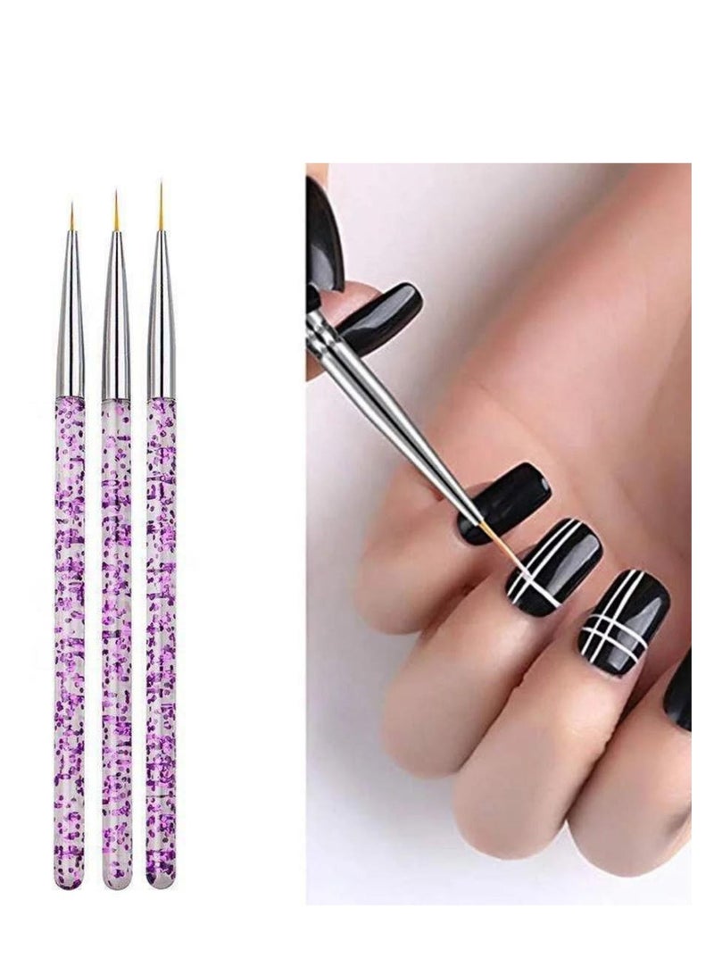 Remy Belle 3pcs Professional Nail Art Brush Set Liner Pens Striping for Short Strokes Details Blending Elongated Lines - Image 1