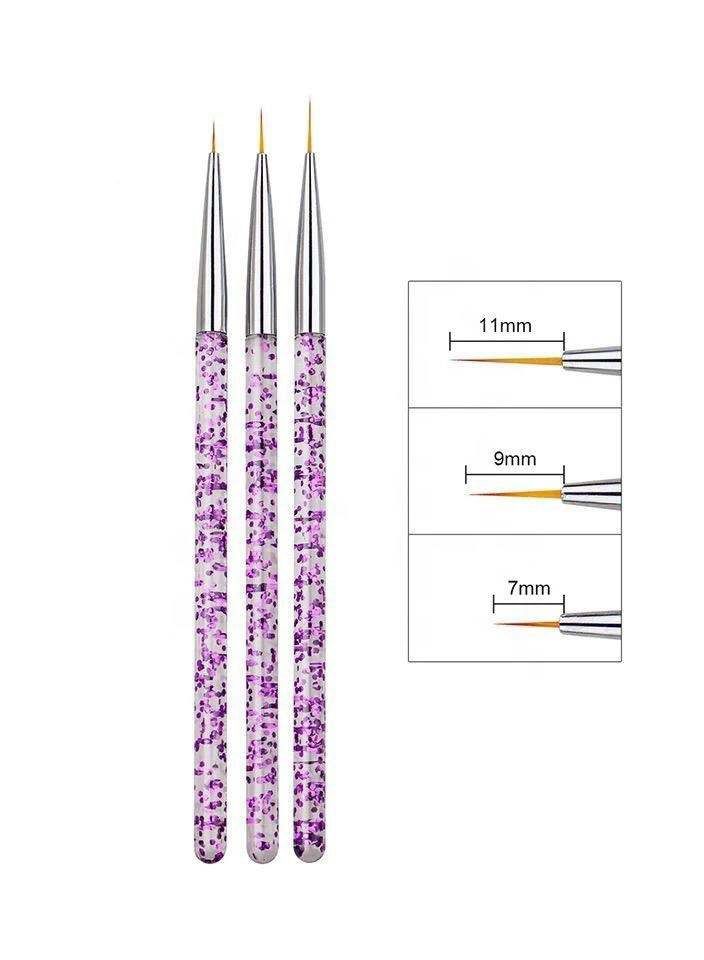 Remy Belle 3pcs Professional Nail Art Brush Set Liner Pens Striping for Short Strokes Details Blending Elongated Lines - Image 4