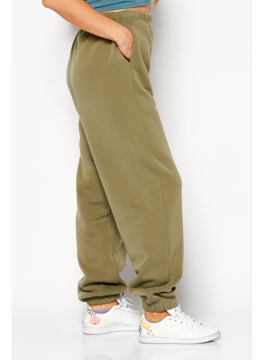 Fit Collective - Women Regular Fit Solid Joggers,  Olive - Image 1