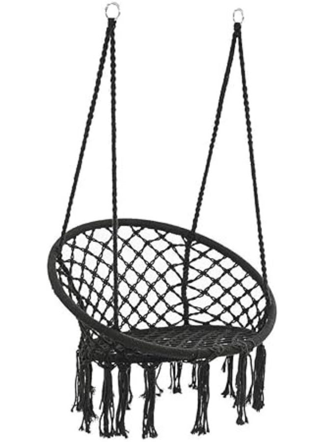 هارموني هوم كرسي الأرجوحة من هارموني هوم، 80×59×2.5 إنش، أرجوحة معلقة ماكرامي مع وسادة، تتحمل حتى 330 رطلاً، كرسي حبال قطني اسود للاستخدام الداخلي والخارجي، غرفة النوم، الفناء، الحديقة، والشرفة - Image 1
