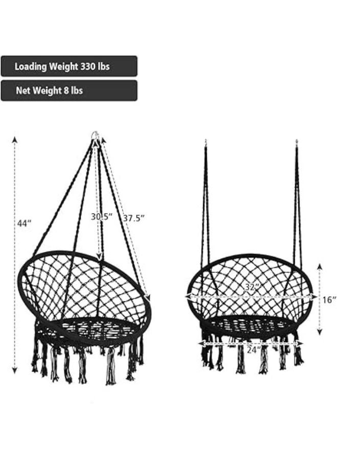 هارموني هوم كرسي الأرجوحة من هارموني هوم، 80×59×2.5 إنش، أرجوحة معلقة ماكرامي مع وسادة، تتحمل حتى 330 رطلاً، كرسي حبال قطني اسود للاستخدام الداخلي والخارجي، غرفة النوم، الفناء، الحديقة، والشرفة - Image 3