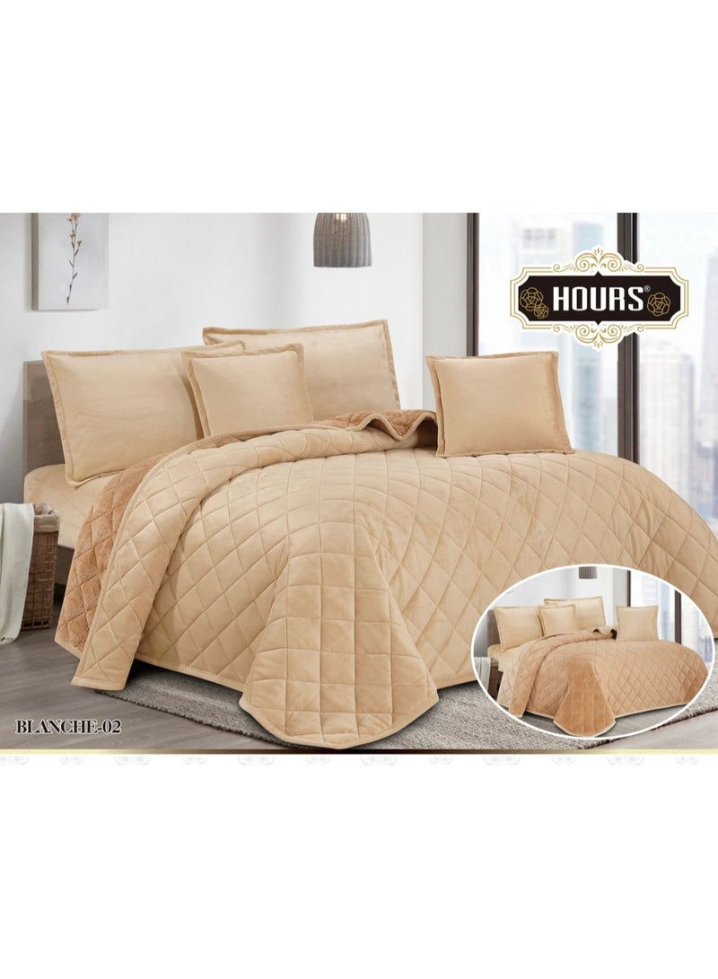 أورز مفرش ملكي 6 قطع نفرين شتوي وجهين وجه مخمل وجه فرو مقاس كينج 220x240 سم بيج - Image 1