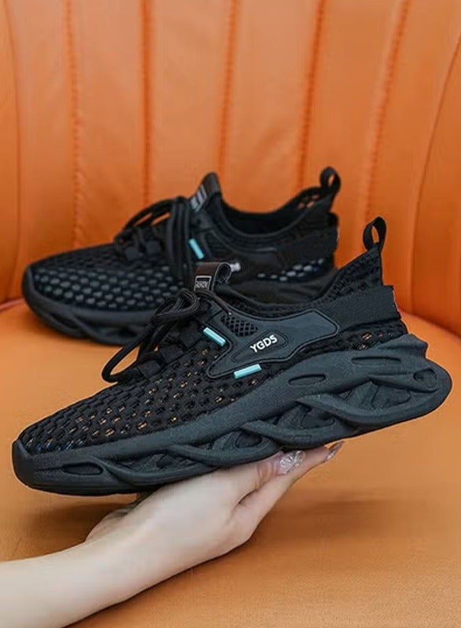 ZCM-HAPPY Hollow Mesh Sneakers for - Summer Casual Breathable Thin Athletic Shoes with Soft Bottom for Running, Couple Style Flying Woven Sports Shoes - Image 2