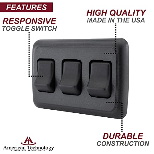 American Technology Components Triple SPST On-Off Switch with Bezel, 12-Volt, for RV, Trailer, Camper (Black) - Image 3