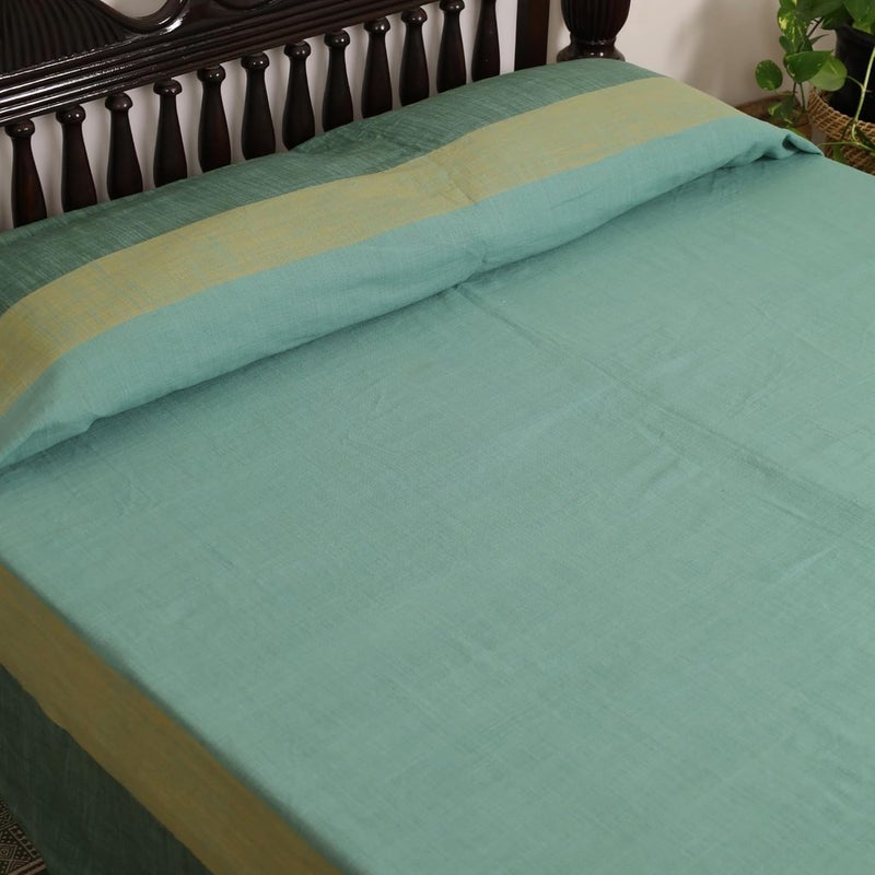 Peepul TreeTeal Cotton Bed Cover Marigold Collection90 x 104 Inches - Image 3