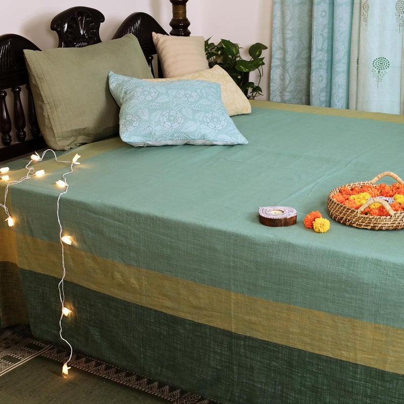 Peepul TreeTeal Cotton Bed Cover Marigold Collection90 x 104 Inches - Image 1