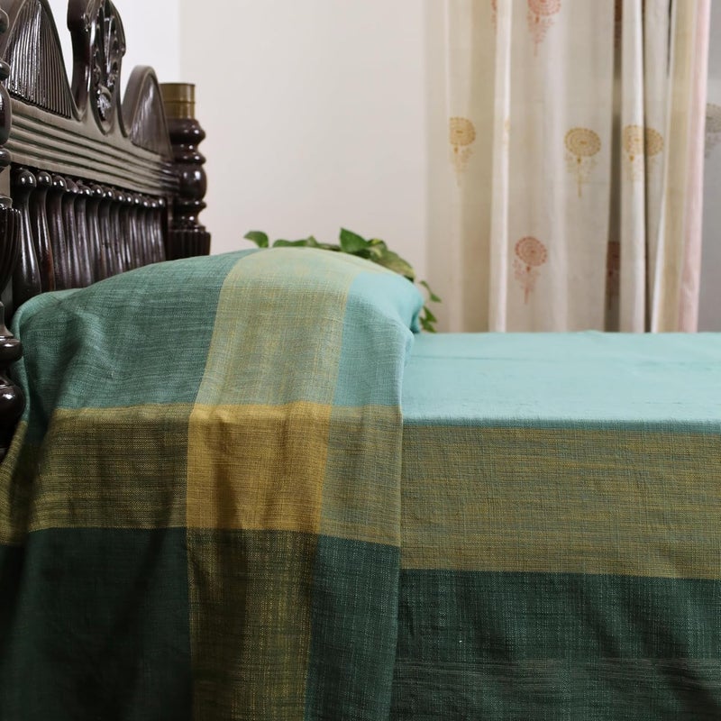 Peepul TreeTeal Cotton Bed Cover Marigold Collection90 x 104 Inches - Image 5