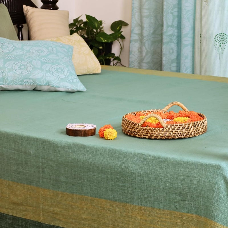 Peepul TreeTeal Cotton Bed Cover Marigold Collection90 x 104 Inches - Image 2
