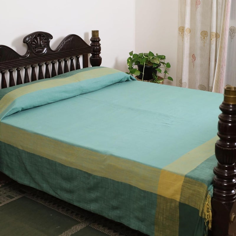 Peepul TreeTeal Cotton Bed Cover Marigold Collection90 x 104 Inches - Image 4