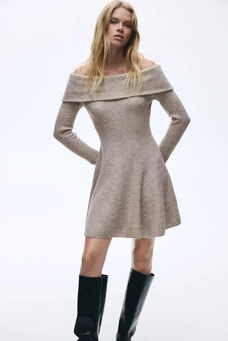 H&M Rib-knit off-the-shoulder dress
