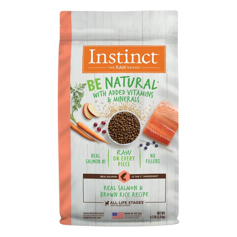 Instinct Be Natural, Natural Dry Dog Food, Raw Coated Kibble - Real Salmon & Brown Rice, 4.5 lb. Bag - Image 1