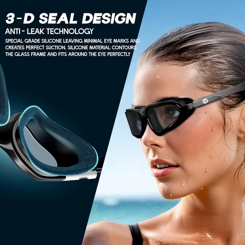 KONEX Anti Fog Swimming Goggles with UV Protection for Men & Women | Wide Angle View with Anti Leak Technology | Comes with Attached Ear Plugs | Ideal for Children & Adult (Black) - Image 3