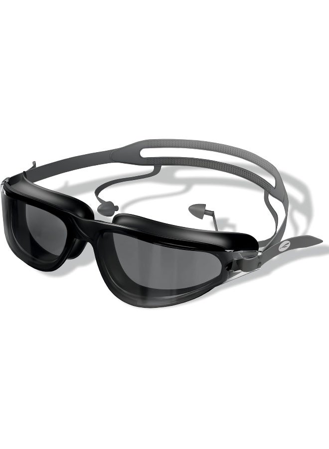 Konex Anti Fog Swimming Goggles with UV Protection for Men & Women | Wide Angle View with Anti Leak Technology | Comes with Attached Ear Plugs | Ideal for Children & Adult (Black) - Premium Goggles for Performance, Durability and Everyday Use - Image 1