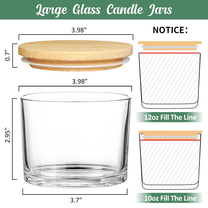 SUPMIND 12oz Candle Jars for Making Candles, 8 Pack Large Clear Glass Empty Candle Jars with Bamboo Lids and Wick Kit, Multiple Wicks Wide Mouth Candle Container Bulk, Ideal for Candle Business - Image 2