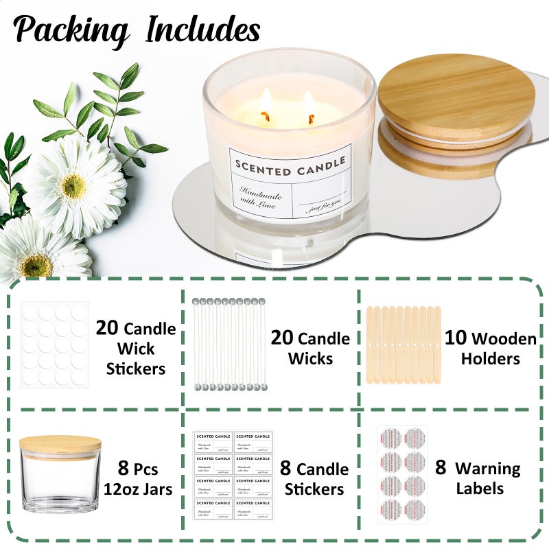SUPMIND 12oz Candle Jars for Making Candles, 8 Pack Large Clear Glass Empty Candle Jars with Bamboo Lids and Wick Kit, Multiple Wicks Wide Mouth Candle Container Bulk, Ideal for Candle Business - Image 3