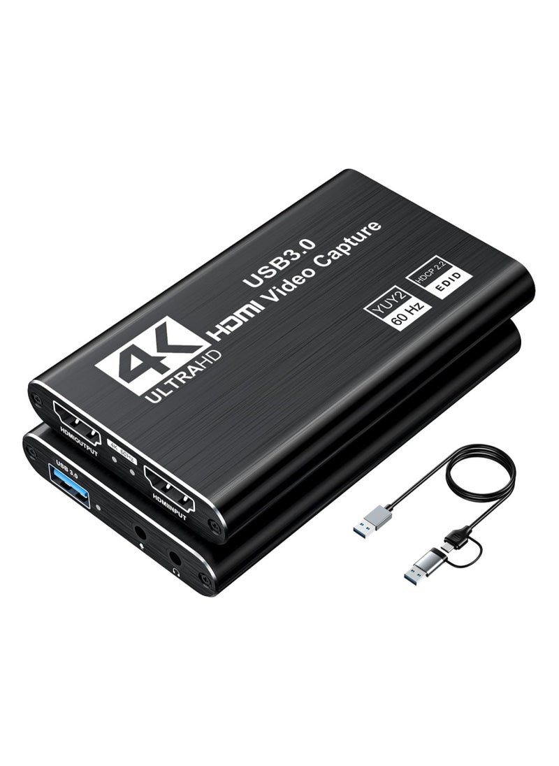 Generic USB 3.0 Video Capture Card with 4K HDMI Loop-Out – 1080P 60FPS / 2K 30FPS – Game Capture Device for PS5, Switch, PC, Camera, Streaming & OBS – Black  - Image 1