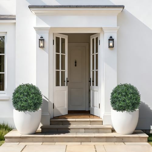 Grooy Artificial Boxwood Topiary Trees with Ground Spike,2 Pieces Fake Pine Shrubs Bushes, UV Resistant Faux Evergreen Cypress Tree Plants for Indoor Outdoor Planters Front Porch - Image 2