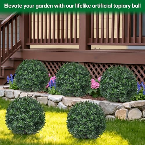 Grooy Artificial Boxwood Topiary Trees with Ground Spike,2 Pieces Fake Pine Shrubs Bushes, UV Resistant Faux Evergreen Cypress Tree Plants for Indoor Outdoor Planters Front Porch - Image 5