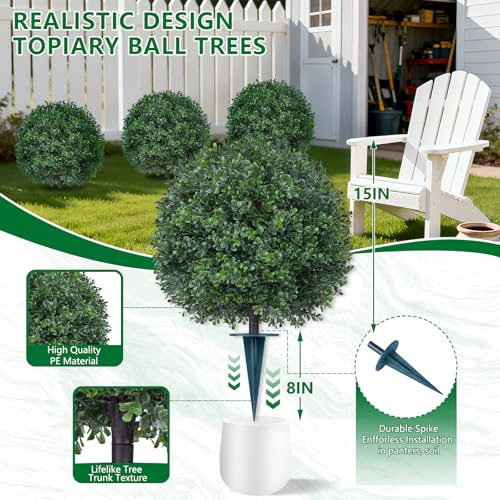 Grooy Artificial Boxwood Topiary Trees with Ground Spike,2 Pieces Fake Pine Shrubs Bushes, UV Resistant Faux Evergreen Cypress Tree Plants for Indoor Outdoor Planters Front Porch - Image 3