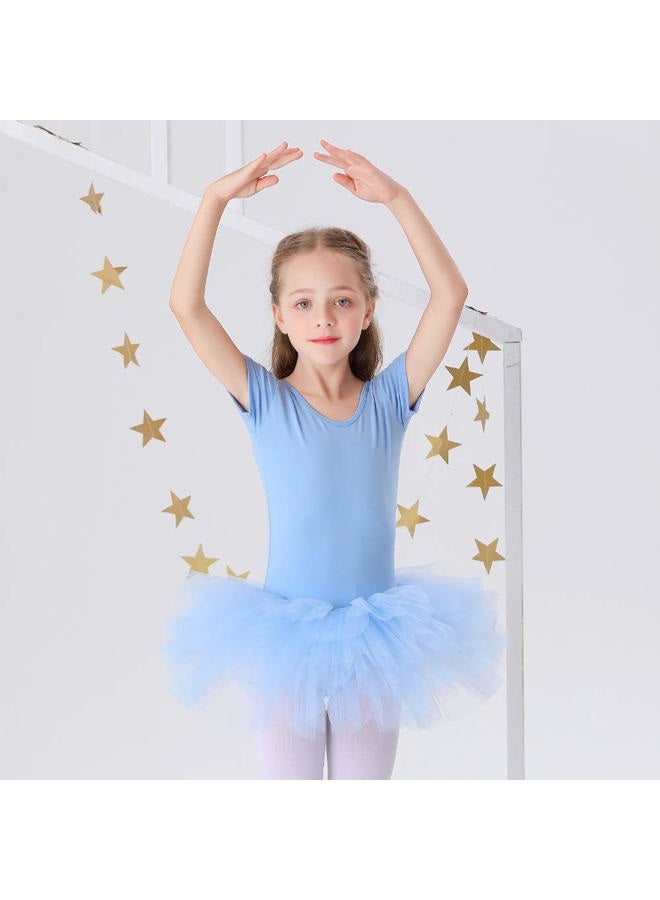 Bezioner Girls Cotton Ballet Dance Dress Cute Tutu Skirted Leotard Short Sleeve Blue Size 8-9 Years - Image 4