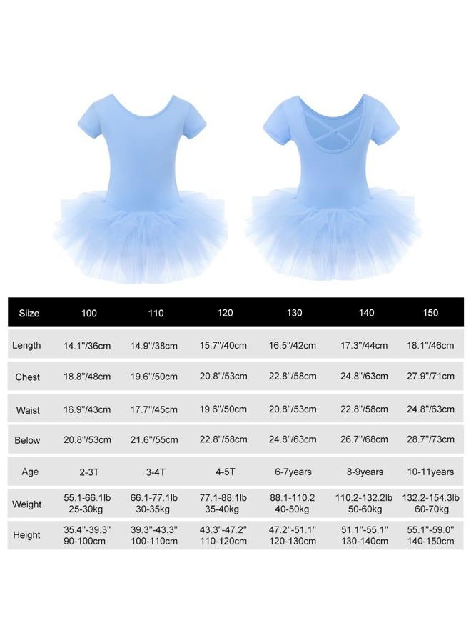 Bezioner Girls Cotton Ballet Dance Dress Cute Tutu Skirted Leotard Short Sleeve Blue Size 8-9 Years - Image 3