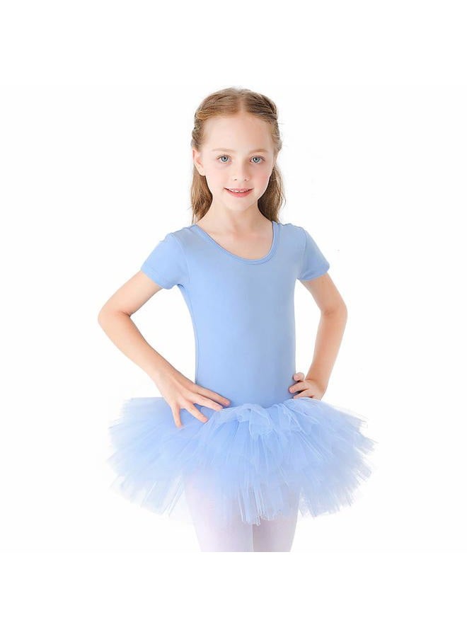 Bezioner Girls Cotton Ballet Dance Dress Cute Tutu Skirted Leotard Short Sleeve Blue Size 8-9 Years - Image 1