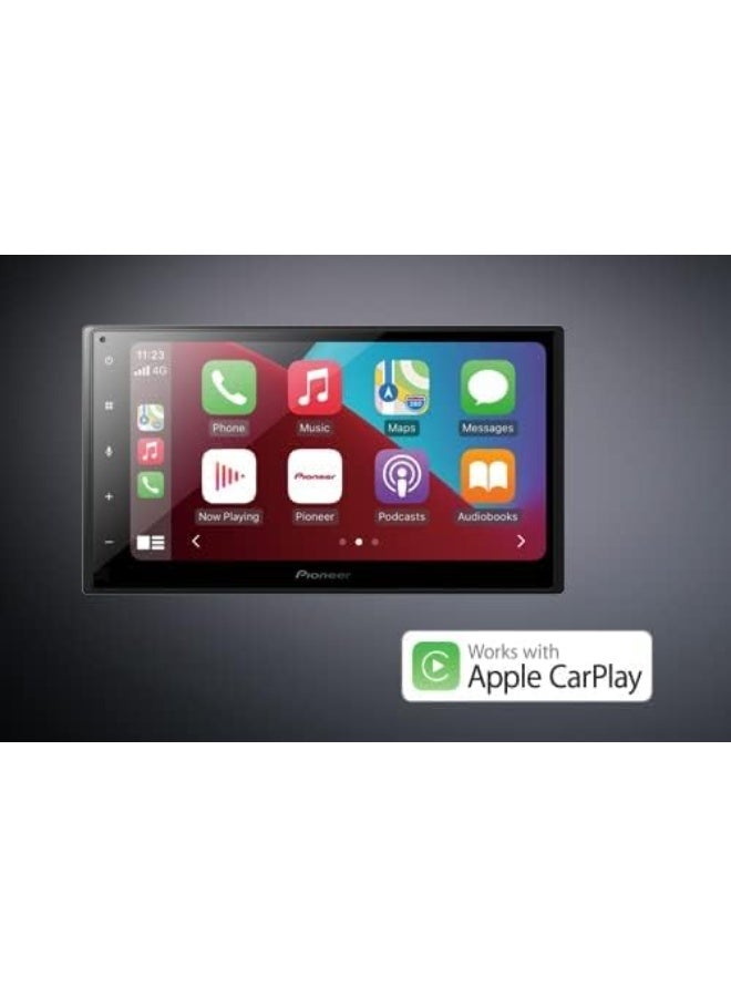 بايونير ستيريو سيارة بايونير DMH-A4450BT بشاشة لمس سعوية مقاس 6.8 بوصة، يدعم Apple CarPlay وAndroid Auto وBluetooth وUSB وكاميرا خلفية - تصميم هيكل قصير - Image 1