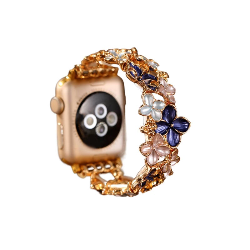 Adjustable Metal Blue Decorative Charm Strap Smartwatch Band Compatible with Apple Watch 38 40 41 42 44 45 49mm with Fit Replacement Strap - Image 1