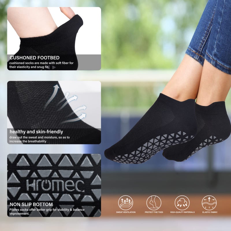 Hromec Non Slip Yoga Socks with Grips for Pilates, Ballet, Barre, Barefoot,Bikram,Hospital Anti Skid Socks for Women and Men - Image 4