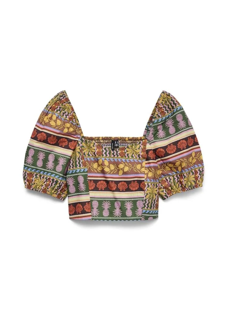 VERO MODA Printed Cropped Balloon Sleeve Detail Top