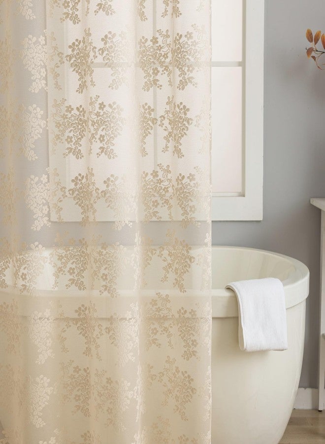 YJ YANJUN Beige Scalloped Long Shower Curtain 84 Length with Valance Antique Floral Classy Boho Chic Lace Shower Curtain for Bathroom Bathtub Vintage Farmhouse Neutral Decor 1 Panel 72x84 inch Light Brown - Image 4