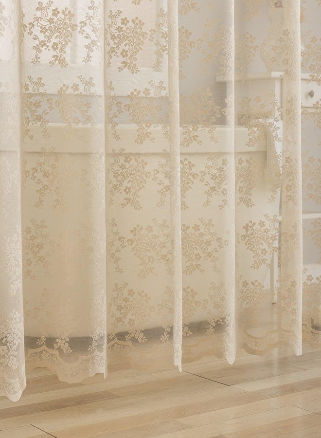 YJ YANJUN Beige Scalloped Long Shower Curtain 84 Length with Valance Antique Floral Classy Boho Chic Lace Shower Curtain for Bathroom Bathtub Vintage Farmhouse Neutral Decor 1 Panel 72x84 inch Light Brown - Image 5