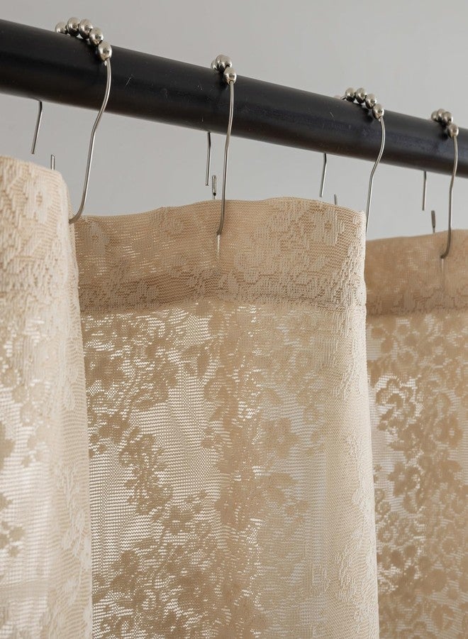 YJ YANJUN Beige Scalloped Long Shower Curtain 84 Length with Valance Antique Floral Classy Boho Chic Lace Shower Curtain for Bathroom Bathtub Vintage Farmhouse Neutral Decor 1 Panel 72x84 inch Light Brown - Image 2