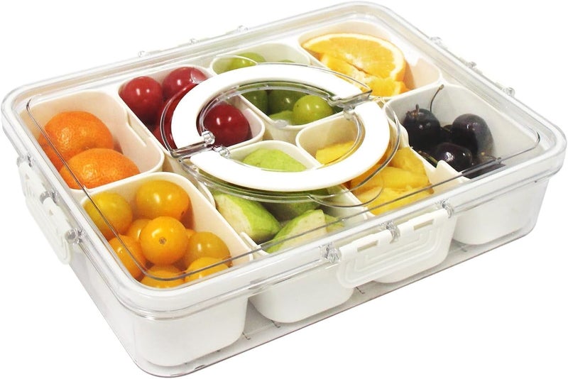 GLITZEN Divided Serving Tray with Lid and Handle - Portable Snackle Box Charcuterie Container, Clear Snack Platter Organizer for Fruits, Candy, Nuts, Snacks - Travel & Picnics (PACK OF 1) - Image 1