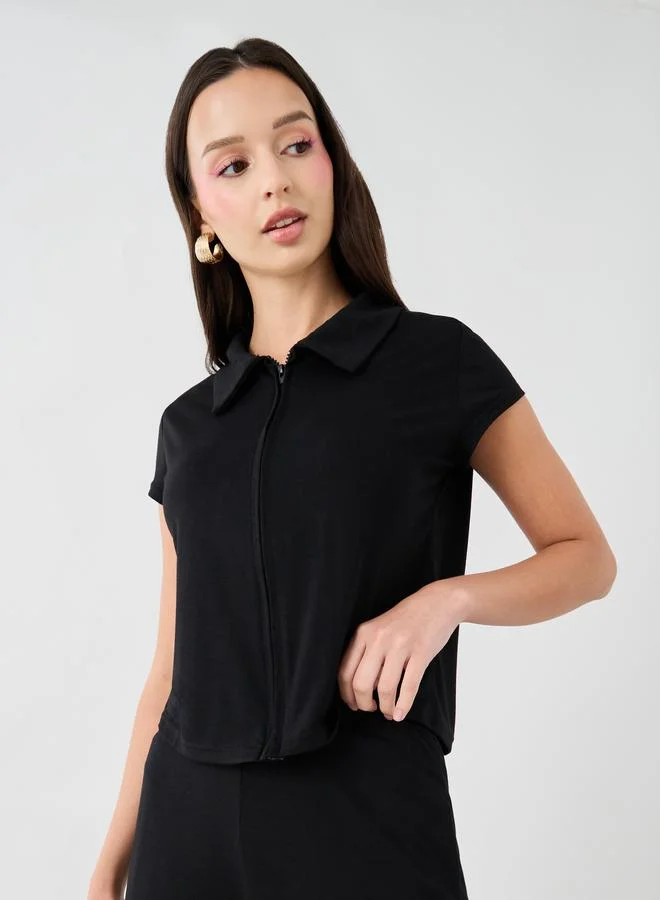 Take Two Take Two Solid Short Sleeve Top and Flared Pants Co-Ords