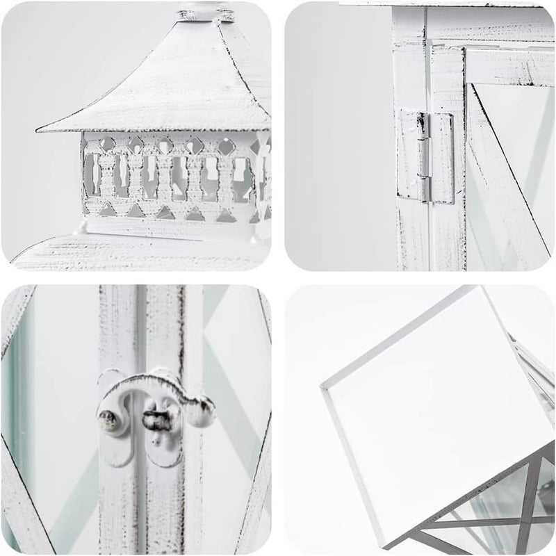 DECORKEY Lantern Decorative Indoor & Outdoor, Large Square Hanging Spring Home Decor, Vintage Metal Decorative Candle Lanterns for Outdoor Patio Wedding Party White with Black Brush - Image 4