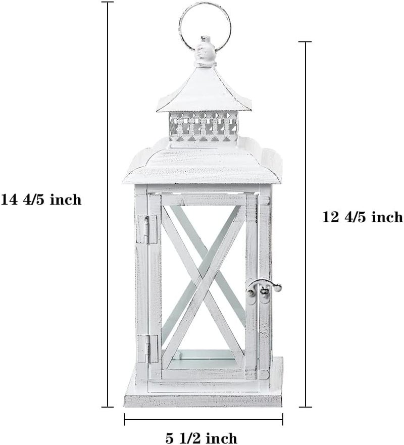 DECORKEY Lantern Decorative Indoor & Outdoor, Large Square Hanging Spring Home Decor, Vintage Metal Decorative Candle Lanterns for Outdoor Patio Wedding Party White with Black Brush - Image 5
