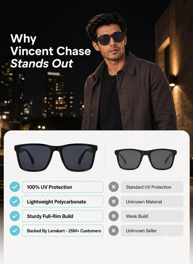 Vincent Chase  Vincent Chase By Lenskart | Mirage Full Rim Wayfarer Frame Polarized & UV Protected Sunglasses VC S13973 - 56mm - Black  | Best Price UAE