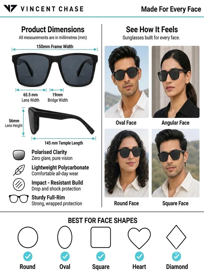 Vincent Chase  Vincent Chase By Lenskart | Mirage Full Rim Wayfarer Frame Polarized & UV Protected Sunglasses VC S13973 - 56mm - Black  | Best Price UAE