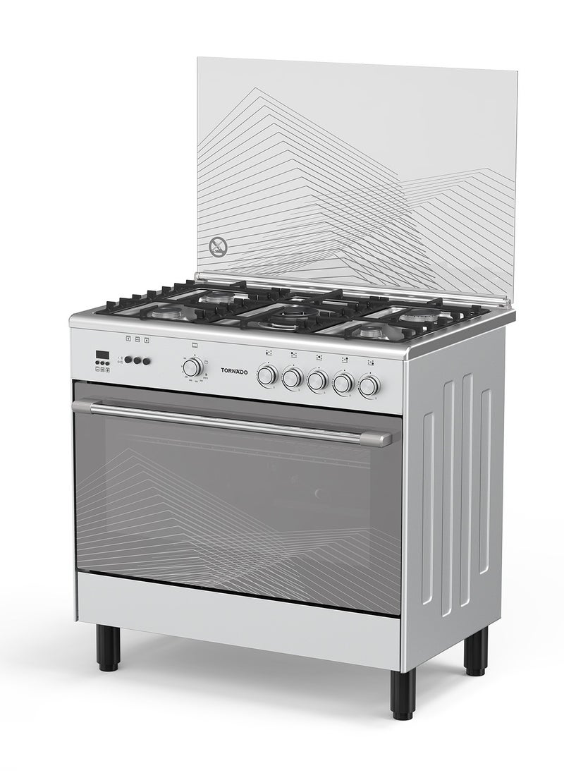 TORNADO 90x60cm Freestanding Cooker, Full Gas Cooking Range with 5 Burners, Automatic Ignition & Full Safety, Dual Convection Fan &Cooling Fan, Stainless Steel Finish, Separate Knob 9T10BRC1X01SG  - Image 1