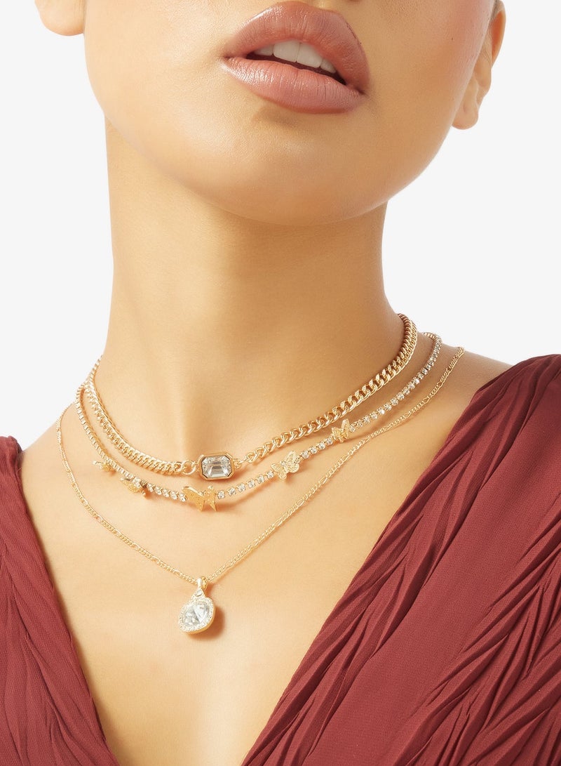 ELLA Dainty Jewel Diamonte Embellished Layered Necklaces - Image 1