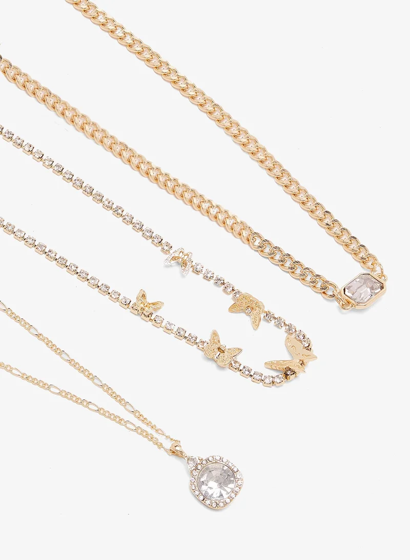 ELLA GOLD Dainty Jewel Diamonte Embellished Layered Necklaces for Women | Best Price UAE
