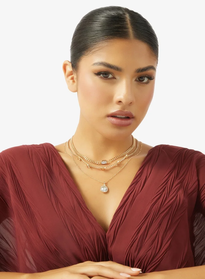 ELLA GOLD Dainty Jewel Diamonte Embellished Layered Necklaces for Women | Best Price UAE