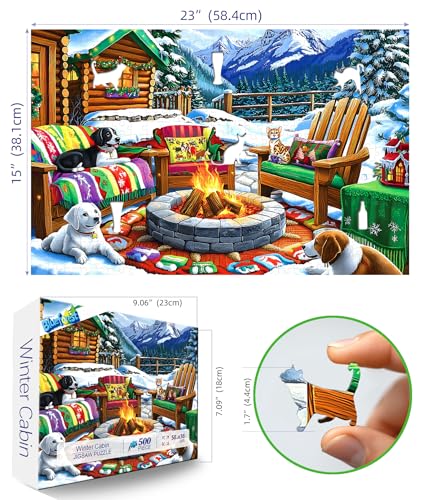 Blueforest 500 Piece Puzzle for Adults Winter Cabin Fire Pit Jigsaw Puzzle Dogs Cat Cozy Outdoor Seating 23x15 Inch Art Puzzle Hard Difficult Challenging Fun Puzzles for Adults - Image 5