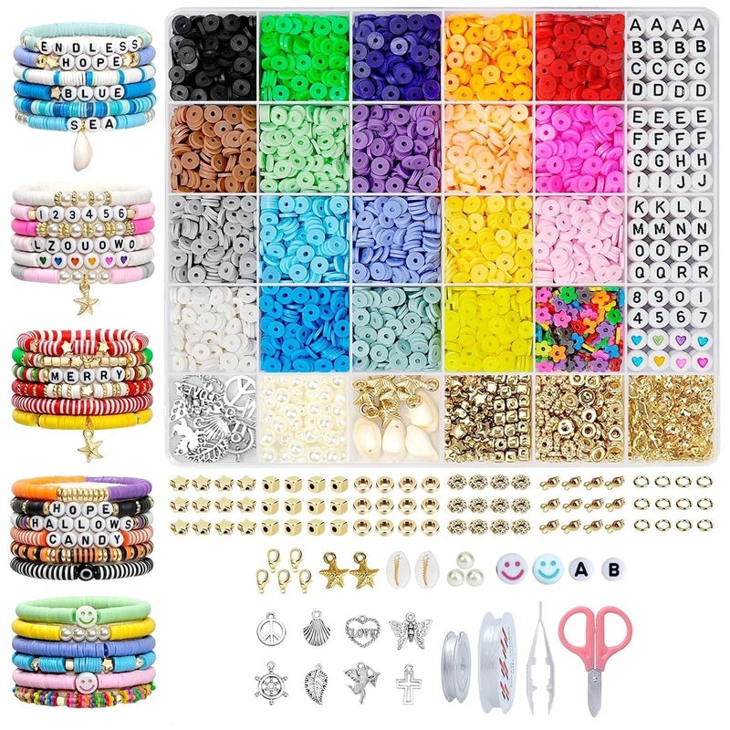 yifely 5300 Clay Beads Bracelet Making Aesthetic Kit, Polymer Heishi Preppy Letter Beads for Friendship Bracelet, Pearl Disc Beads Charms for Jewelry Making, DIY Creative Gift for Girls 8-12 Teens - Image 1