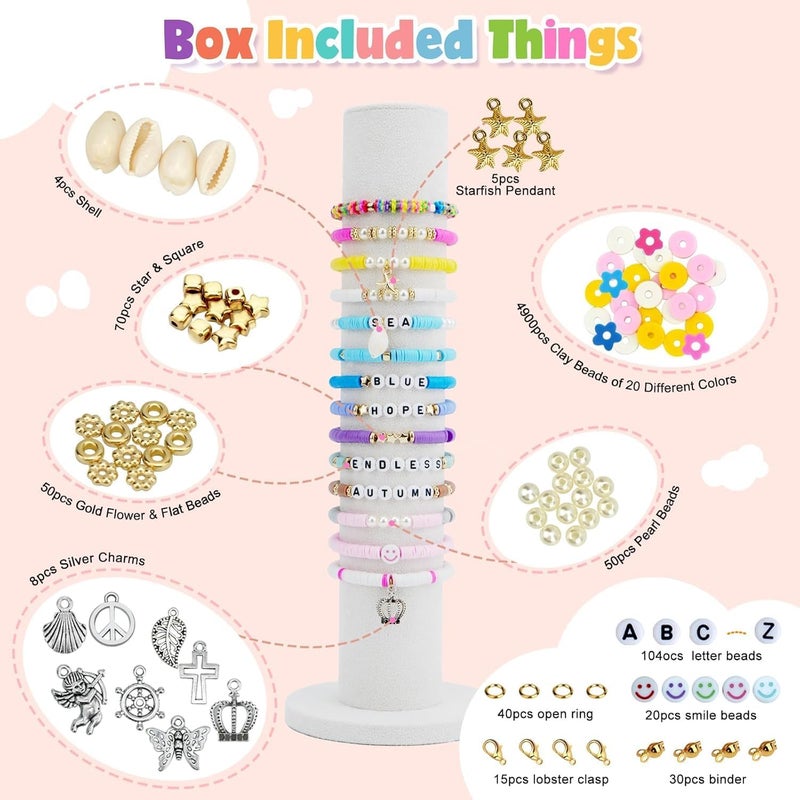 yifely 5300 Clay Beads Bracelet Making Aesthetic Kit, Polymer Heishi Preppy Letter Beads for Friendship Bracelet, Pearl Disc Beads Charms for Jewelry Making, DIY Creative Gift for Girls 8-12 Teens - Image 3