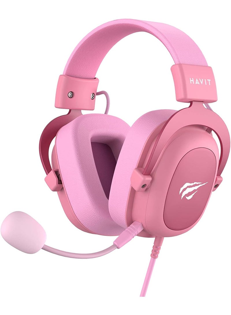 هافيت HAVIT H2002D 3.5mm Gaming Headset – Professional Over-Ear Gaming Headphones with 53mm Drivers, Detachable 360° Omnidirectional Microphone, Deep Bass Sound, Comfortable Protein Leather Ear Cushions, Adjustable Headband, Compatible with PC, Laptop, PS4, Xbox, and Mobile Devices-Pink - Image 1